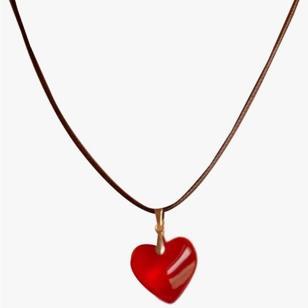 Carnelian Heart-Shaped Necklace on Leather Cord - Picture 2 of 4